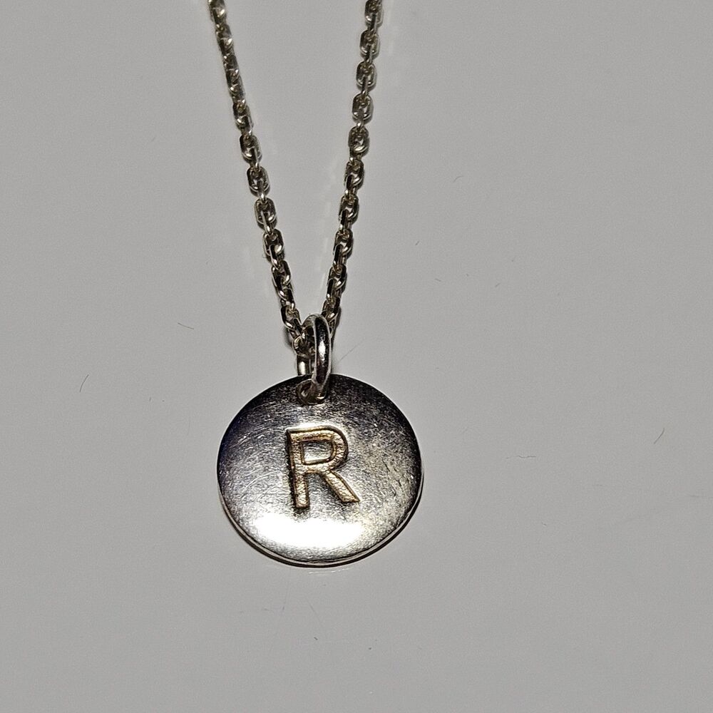 Sterling Silver MiaBella Letter R Round Pendant Necklace 18-20"
